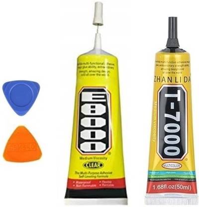 Ekon Combo of E8000 & T7000 Strong Waterproof Transparent White & Black Glue Adhesive