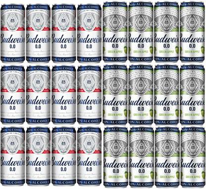 Budweiser 0.0 NON-ALCOHOLIC BEER_CLASSIC-12+GREEN APPLE-12 Can