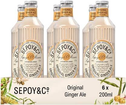 Sepoy & co Original Ginger ale (Pack of 6 X 200ml ) Low Calorie Flavoured Drink Glass Bottle