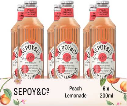 Sepoy & co Peach Lemonade Pack of 6 (6 x 200 ml) Glass Bottle