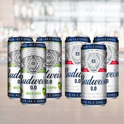 Budweiser Non Alcoholic Beer Can and Non Alcoholic Green Apple Can 330ml Can