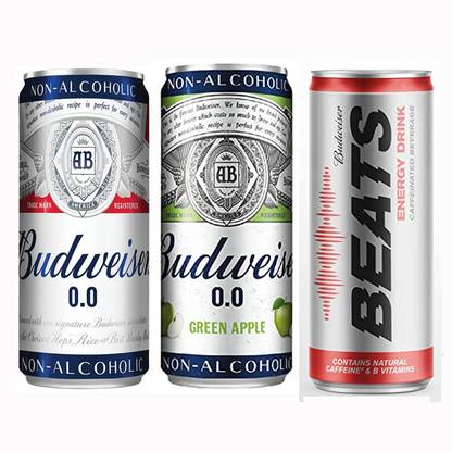 Budweiser 0.0 Non Alcoholic (Imported) BUY( 2x330ml ) Get ( 1x250ml ) Energy Drink Can