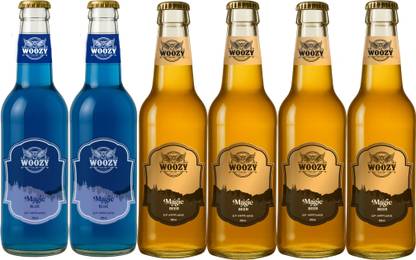Woozy Woozybar Mixed 6-Pack – 2 Blue, 4 Beer – Non Alcoholic Party Combo Glass Bottle