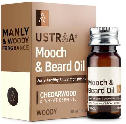 Ustraa By Happily Unmarried Mooch and Beard Oil Woody - Shine & Nourishment for beard with Cedarwood Oil