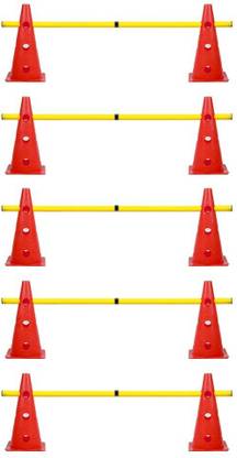 LYGER BY ABNASHI Adjustable Hurdle Cone Set 5 Yellow Agility Hurdle Poles and 10 Soccer Cones Regular Agility Pole