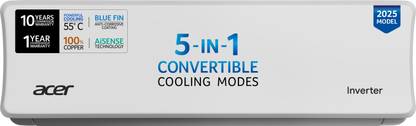 Acer 2025 Model 1 Ton 3 Star Split Inverter AC  - White