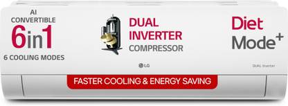 LG 2025 Model AI Convertible 6-in-1 1.5 Ton 3 Star Split AI Dual Inverter with Faster Cooling and Energy Saving, VIRAAT Mode and Diet Mode Plus AC  - White