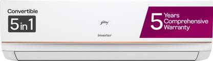 Godrej 5-in-1 Convertible Cooling 2023 Model 1 Ton 5 Star Split Inverter i-sense Technology with Blue Fin Anti Corrosive Coating AC  - White, Gold