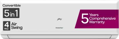 Godrej 5-In-1 Convertible 2024 Model 1.5 Ton 4 Star Split Inverter 4 Way Air Swing And Heavy Duty Cooling at Extreme Temperature AC  - White