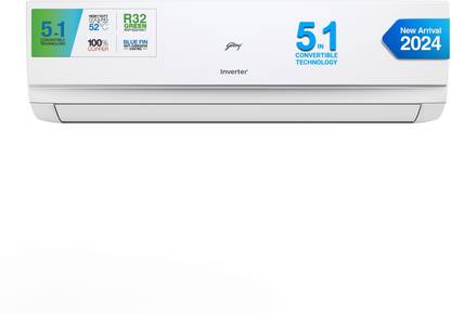 Godrej 5-in-1 Convertible Cooling 2024 Model 1 Ton 3 Star Split Inverter I-sense Technology with Blue Fin Anti Corrosive Coating AC  - White