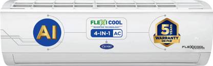 CARRIER Convertible 4-in-1 Cooling 2023 Model 2 Ton 3 Star Split AI Flexicool Inverter Dual Filtration with HD & PM 2.5 Filter AC  - White