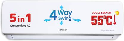 ONIDA 2025 Model 5-in-1 Convertible Cooling 1 Ton 3 Star Split Inverter With 4 Way Swing AC  - White