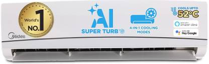 Midea 2025 Model 4 in 1 Convertible Cooling AI 1 Ton 3 Star Split Inverter HD� Filter with Auto Cleanser,SANTIS NEO RYL AC with Wi-fi Connect  - White