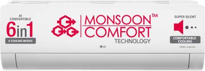 LG AI Convertible 6-in-1 Cooling 2024 Model 1 Ton 5 Star Split Dual Inverter Viraat Mode, Super Silent, HD Filter With Anti-Virus Protection AC With 4 Way Swing, Monsoon Comfort & ADC Sensor AC  - White