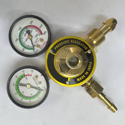 M L EARTHMOVERS Heavy Duty Oxygen Regulator – Double Gauge Meter | Industrial Grade Brass Body Oxygen Cylinder