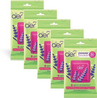 Godrej LAVENDER BLOOM AER POWER POCKET, AIR FRESHNER, PACK OF 5, BATHROOM TOILET, UPTO 30 DAYS Blocks LAVENDER BLOOM