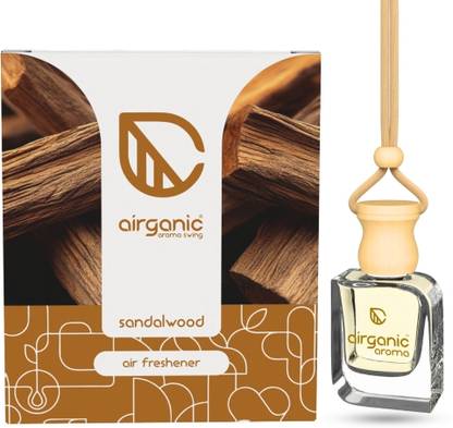 Airganic Swing Prime Car Perfume Hanging Pod | Sandalwood Fragrance Car Freshener Diffuser Swing Prime Car Perfume Hanging Pod |10 ML | Sandalwood Fragrance Car Air Freshener |Natural Essential Fragrance Oils in Glass Bottle with Wooden Diffuser Lid |Last Upto 60 Days