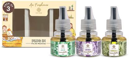 Ekam Pack of 3 Scented Air Freshener Plug-In Refill Lavender, Jasmine & Lemongrass Refill Pack of 3 Scented Air Freshener Plug-In Refill | Lavender, Jasmine & Lemongrass | 45 Ml Each