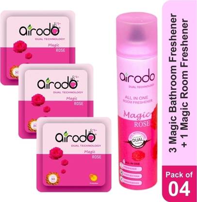 AIRODO Magic Rose Air freshner power pocket gel (3)and Room freshener Bottle(1) combo Blocks, Spray magic Rose Air freshner power pocket gel (3)and Room freshener Bottle(1) combo