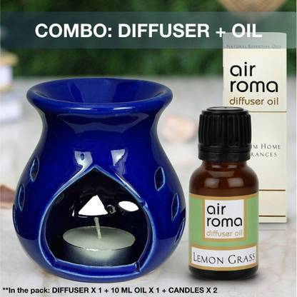 Airroma Aroma Oil Burner Set Blue (Free 2 Tea Light Candles & 10 ml Lemon Grass Aroma Oil) Diffuser, Diffuser Set, Aroma Oil Aroma Oil Burner Set Blue (Free 2 Tea Light Candles & 10 ml Lemon Grass Aroma Oil)