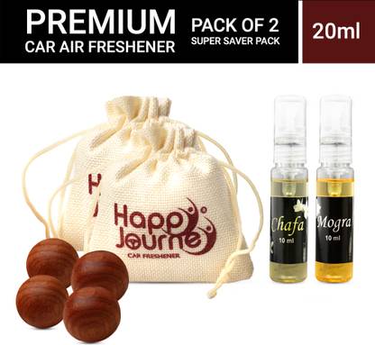 HAPPY JOURNEY Potli Jute Bag, Hanging, Car Perfume, Car/Home/Office/Bathroom, Chafa + Mogra Spray, Blocks, Aroma Oil Car Air Freshener