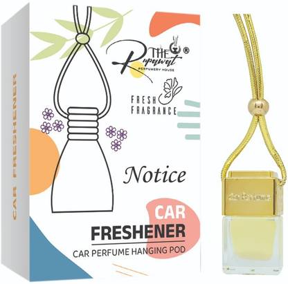 The Rupawat perfumery house Notice, Premium Hanging Pod Car Freshener Diffuser Premium Car freshener Hanging Pod 10 ML Notice Car Air Freshener long lasting glass bottle