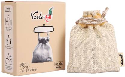 vedashree Jute Bag Hanging Car Perfumes (Roots) Double-lasting, Organic Air Freshener Blocks Natural & Organic Car Perfume, Hanging Car Air Fresheners – 4 CAKE