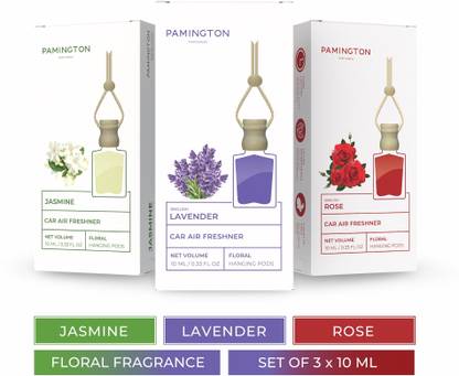 PAMINGTON Jasmine, Lavender, Rose Diffuser Car Air Freshener Hanging Diffuser (Pack of 3)