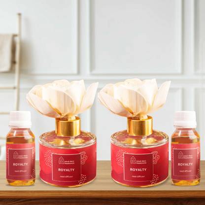 hsf Home Space Fragrances | 2 Royalty reed diffuser with Royalty refill Diffuser Set 4 in 1 Combo - 2 Royalty reed diffuser with 2 Royalty refill