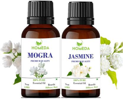 Homeda Mogra and Jasmine Aroma Oil Mogra and Jasmine Essential Oils for Aroma Oil, Diffuser, Skin, Face Hair Growth 15ml each