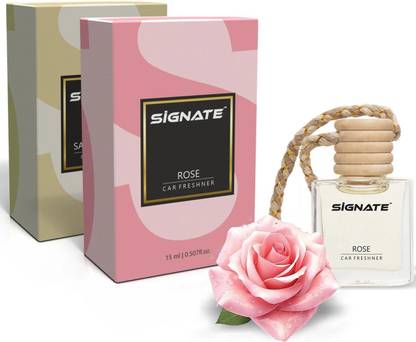 Signate Rose, Sandalwood Car Freshener Aroma Oil Car Perfume Air Freshener, Long-Lasting Fragrance | Hanging pods | Floral & Delightful Scent for Cars, Office, Home