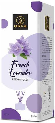 ORVA FRENCH LAVENDER Reed Diffuser Fragrance Include Diffuser Oil(6Rattan Stick Free) Diffuser, Diffuser Set FRENCH LAVENDER Reed Diffuser Fragrance for Home, Workplace, Enclosed Spaces | 100ml | Includes 6 Rattan Sticks Free | Pack of 1 | Stress Relief | Mood Enhancer
