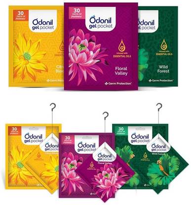 Odonil Gel Pocket Mix - 60g (Assorted pack of 3 new fragrance) Spray Gel Pocket Mix - 60g (Assorted pack of 3 new fragrances) | Infused with Essential Oils | Germ Protection