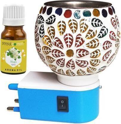 PeepalComm Air Freshner Oil Camphor Diffuser with On Off Switch Between Burner& Lamp With 1 Aroma Oil, Diffuser Multipurpose Ceramic Electric Kapurdani with Night Lamp Aroma Kapoor Dani (Random Design Will be Sent)