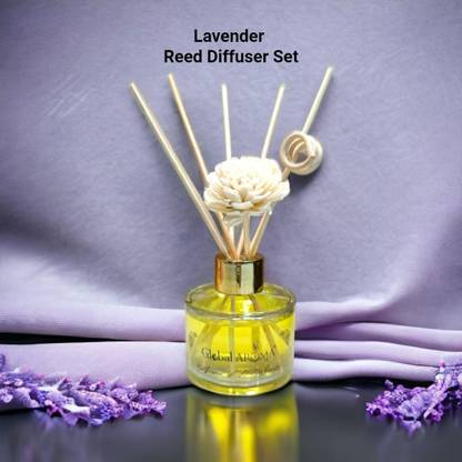 GLOBAL AROMA Lavender Reed Diffuser Set Fragrance for Office, Home, Gym and Yoga Diffuser Set Lavender Reed Diffuser Set 120 ML,Fragrance for Office, Home, Gym and Yoga | Mood Enhancer, Smoke Less Room Freshener for Home