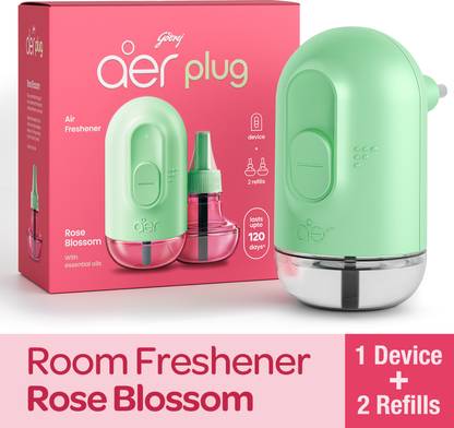 Godrej Aer Plug - Rose Blossom Refill Device + 2 Refills Electric Air Freshener