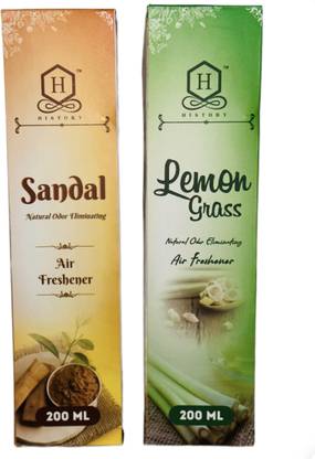 HISTORY Air Freshener Pack Of 2 (Sandal,Lemongrass) for car,hospital,home,gym Spray Air Freshener Pack Of 2 (Sandal,Lemongrass) for car,shop,home,gym