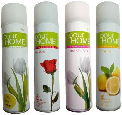 POUR HOME ROSE, JASMINE, LIME LIFE, FRENCH FLORA Spray 1 RED ROSE ROOM FRESHENER 225 ML+1 LIME LIFE ROOM FRESHENER 225 ML+1 FRENCH FLORA ROOM FRESHENER 225 ML+1 JUST JASMINE ROOM FRESHENER 225 ML