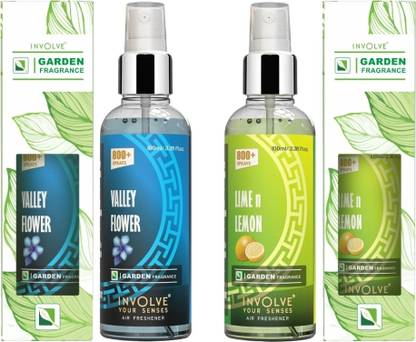 Involve Garden Fragrance Air Freshener Spray - Lemon & Valley Flower Car Freshener Spray Garden Fragrance Air Freshener Spray for Car/Home/Office - Lime n Lemon & Valley Flower-Combo (Pack of 2, 100ml each)