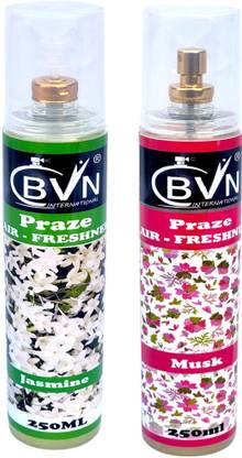 BVN International Jasmine & Musk Spray Air Room Freshener Spray Combo of 2 (250ml each) |Jasmine, Musk Fragrances | Long-lasting Odour Eliminator for Home, Hotel Rooms, Toilet & Office Use