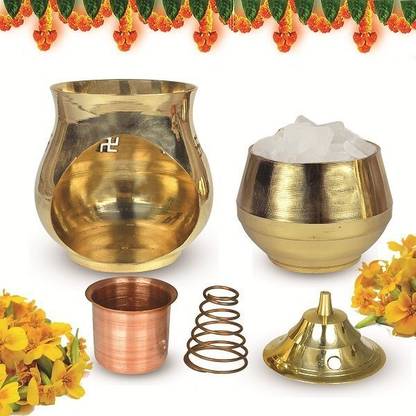 REIKI CRYSTAL PRODUCTS Brass Aroma Incense Burner Camphor Lamp Aroma Lamp Oil Burner Oil Diffuser with Copper Spring Brass Table Diya