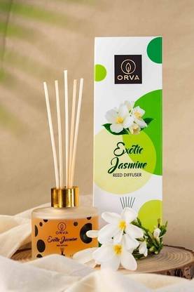 ORVA EXOTIC JASMINE Reed Diffuser Fragrance Include Diffuser Oil(6 Rattan Stick Free) Diffuser, Diffuser Set EXOTIC JASMINE Diffuser Fragrance for Home, Workplace, Enclosed Space | 100 ml | 6 Rattan Sticks Free | Pack of 1