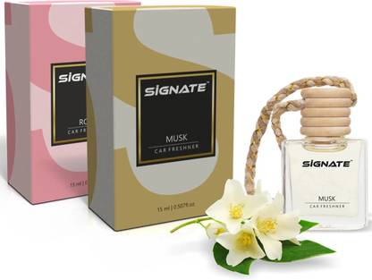 Signate Musk, Rose Car Freshener Aroma Oil Car Perfume Air Freshener, Long-Lasting Fragrance | Hanging pods | Odor Eliminator for Cars, Office, Home