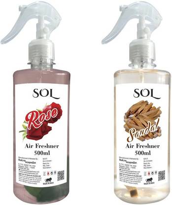 Sol Sandal, Rose Spray Rose and Sandal Air Freshener pack of 2 - 500ml each