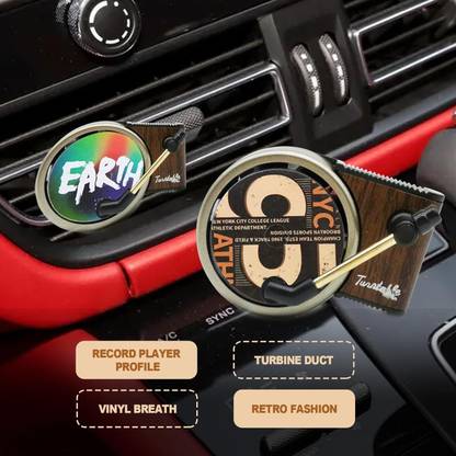 AirMount ™ TURNTABLE CAR FRAGRANCE GOLDEN Car Retro Style Record Player Design Diffuser Car Vent Clip Aromatherapy Fragrance Diffuser, Rotatable Aromatherapy Clip, Car Accesories...