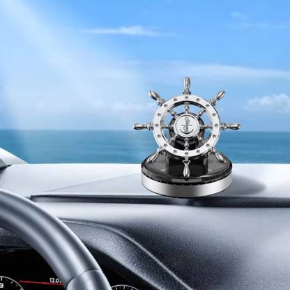 Budwill ® Ship Steering Wheel Anchor Rotating Design Solar Power Perfume-Silver Diffuser Rotating Ship Wheel Anchor Solar Car Multicolor