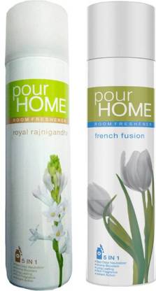 POUR HOME Rajnigandha, fusion Spray Royal Rajnigandha and French Fusion Room Freshener 225ML Each (Pack of 2)