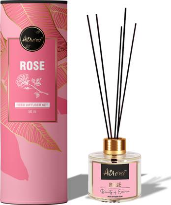 Aireva Rose Reed Diffuser Set | Free 3 Fiber Reed Sticks Long Lasting | Room Freshener Diffuser Rose Reed Diffuser Set || Free 3 Fiber Reed Sticks || Long Lasting || Room Freshener for Home, Bedroom || Pack of 1-50ml