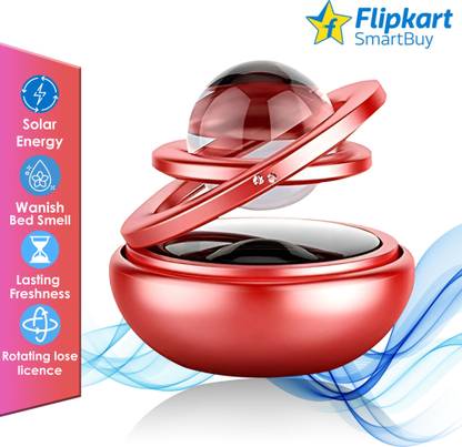 Flipkart SmartBuy Aroma Air Freshener Perfume Solar Power Rotating Perfume Diffuser Car Freshener Diffuser Double Ring Solar Car Perfumes Crystal Auto Rotate Car Perfume Air Car Fresheners (Red)