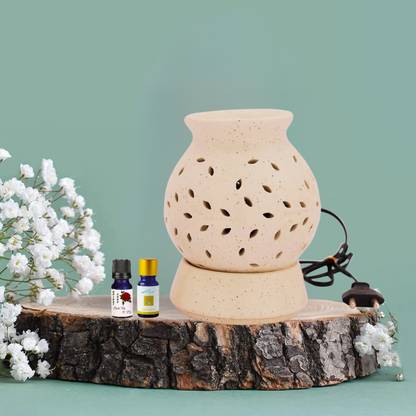 Bright Shop Ceramic Electric Diffuser, White Color For Home Decor With Lavender & Rose 10 ML Aroma Oil, Diffuser, Diffuser Set White Matki Electric Diffuser